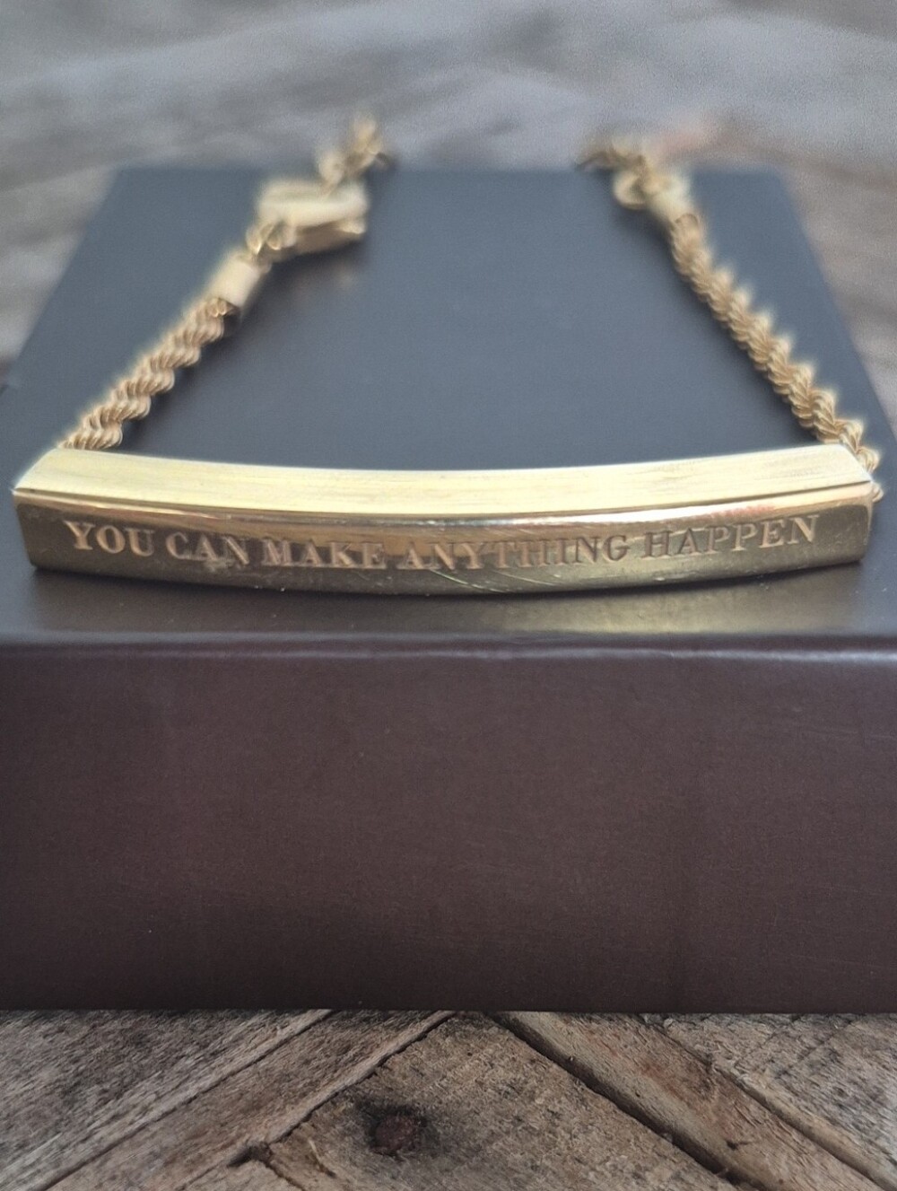 Gold Inspirational Bar Bracelet - You Can Make Anything Happen